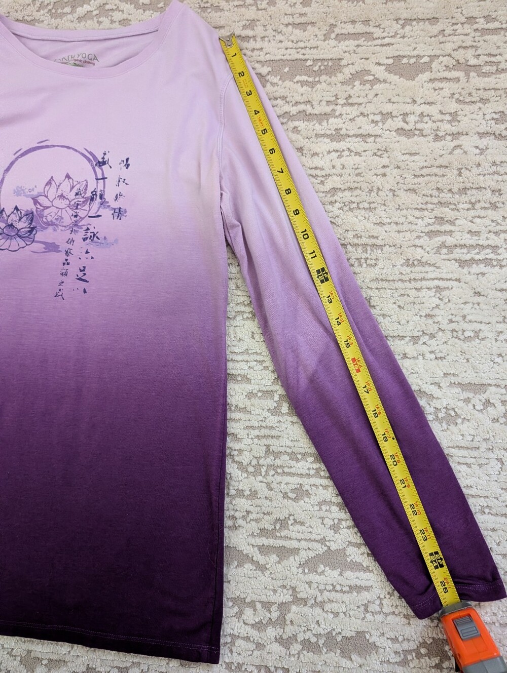 Earth Yoga XL Organic Cotton Blend Long Sleeve Top Purple Ombre w Flower Design - Picture 6 of 10